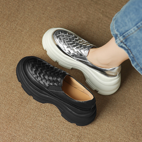 23 秋季女式真皮鞋超輕質厚底鞋舒適淺口鞋 22 厘米-24.5 厘米黑色 #814⭐免運費⭐ 第11張的照片