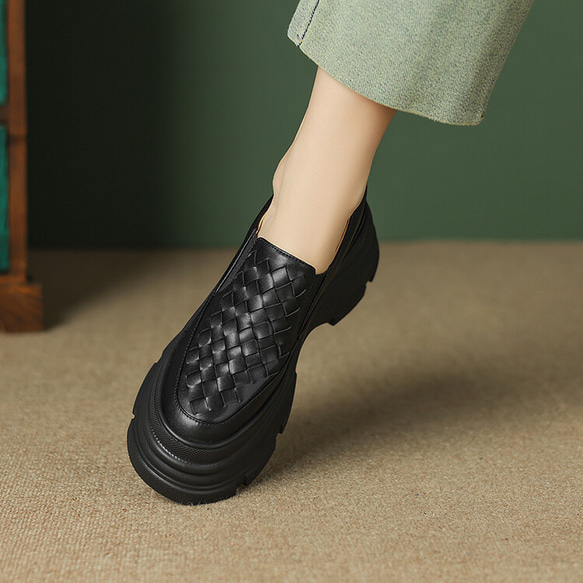 23 秋季女式真皮鞋超輕質厚底鞋舒適淺口鞋 22 厘米-24.5 厘米黑色 #814⭐免運費⭐ 第5張的照片