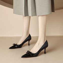 23 新款女士真皮鞋時尚獨特高跟鞋高跟鞋 22 厘米-24.5 厘米黑色 #815⭐免運費⭐ 第1張的照片