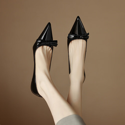 23 新款女士真皮鞋時尚獨特高跟鞋高跟鞋 22 厘米-24.5 厘米黑色 #815⭐免運費⭐ 第4張的照片