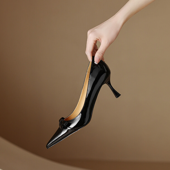23 新款女士真皮鞋時尚獨特高跟鞋高跟鞋 22 厘米-24.5 厘米黑色 #815⭐免運費⭐ 第7張的照片