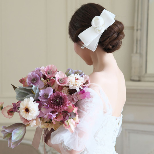 リボンヘッドドレス【ローズ】H-177|花嫁 結婚式 ウエディング