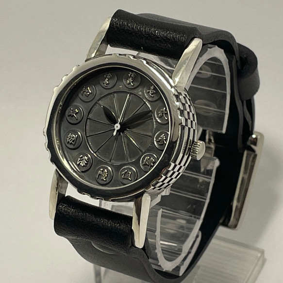 『銀製市松腕時計』◆SILVER製　クォーツ式手作り腕時計◆OBQ-8020-ginkyu 1枚目の画像