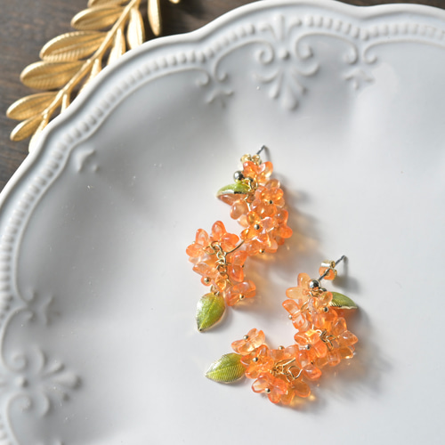 受注制作☆お花たっぷり♡金木犀の ピアス/イヤリング ピアス