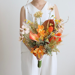 オレンジブーケ　テラコッタ　ウェディング　結婚式　完成品　即納可能　秋ブーケ　前撮り　造花　アーティフィシャルフラワー　 4枚目の画像