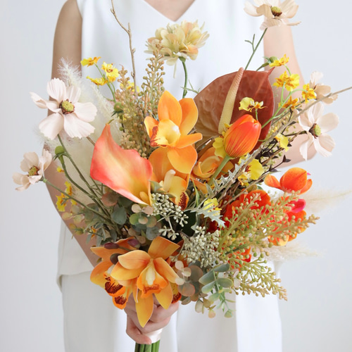 オレンジブーケ テラコッタ ウェディング 結婚式 完成品 即納可能 秋