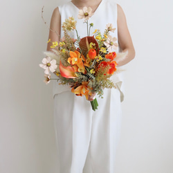 オレンジブーケ　テラコッタ　ウェディング　結婚式　完成品　即納可能　秋ブーケ　前撮り　造花　アーティフィシャルフラワー　 8枚目の画像