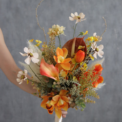 オレンジブーケ　テラコッタ　ウェディング　結婚式　完成品　即納可能　秋ブーケ　前撮り　造花　アーティフィシャルフラワー　 15枚目の画像