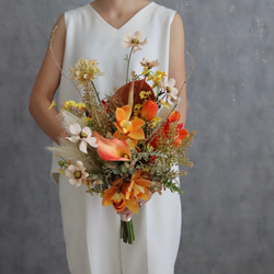 オレンジブーケ　テラコッタ　ウェディング　結婚式　完成品　即納可能　秋ブーケ　前撮り　造花　アーティフィシャルフラワー　 16枚目の画像