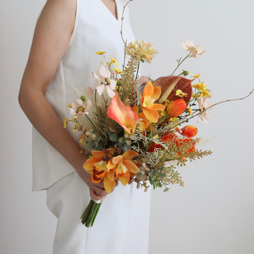 オレンジブーケ テラコッタ ウェディング 結婚式 完成品 即納可能 秋