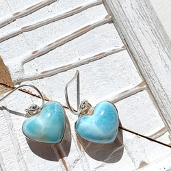 ❁Simple larimar heart earrings silver925❁ 超トップクオリティハートラリマー 4枚目の画像