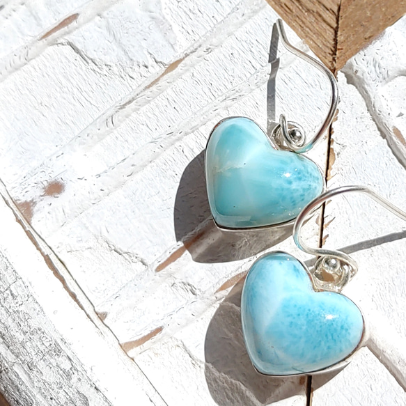 ❁Simple larimar heart earrings silver925❁ 超トップクオリティハートラリマー 2枚目の画像