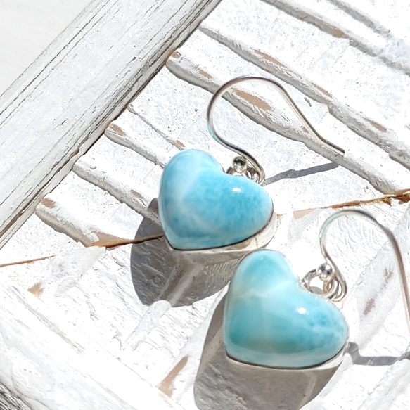 ❁Simple larimar heart earrings silver925❁ 超トップクオリティハートラリマー 6枚目の画像