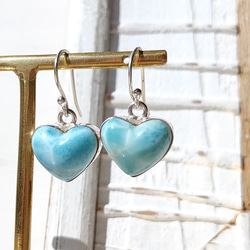 ❁Simple larimar heart earrings silver925❁ 超トップクオリティハートラリマー 8枚目の画像