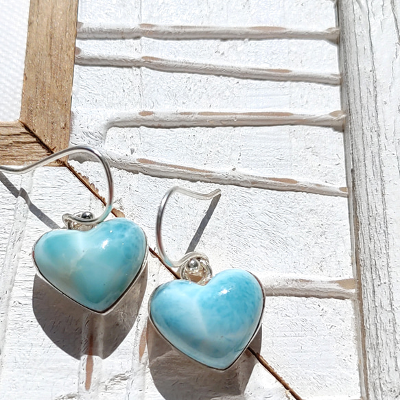 ❁Simple larimar heart earrings silver925❁ 超トップクオリティハートラリマー 1枚目の画像