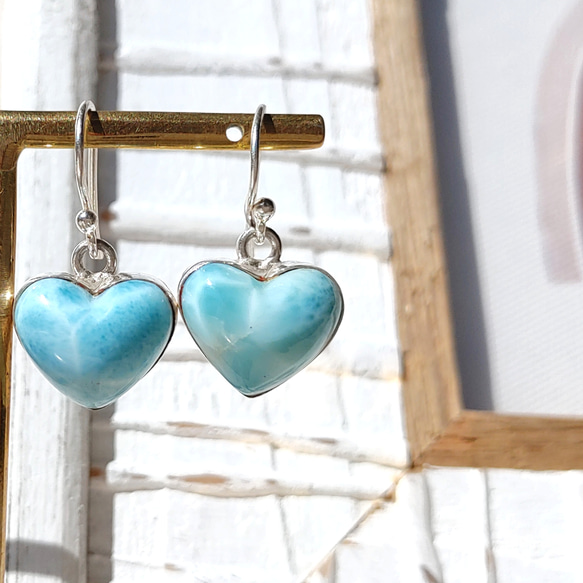 ❁Simple larimar heart earrings silver925❁ 超トップクオリティハートラリマー 3枚目の画像