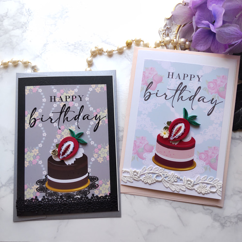 バースデーカード＊黒 ブラック いちご イチゴ ストロベリー