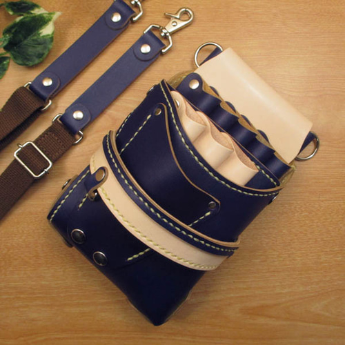 手縫い 本革 8丁差しシザーケース (ネイビー＆ナチュラル) SCA-43/LNB