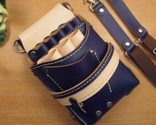 ホワイト＆空色　５丁差し　本革シザーケース　SCA-39/CWA ホワイト＆空色 5丁差し 本革シザーケース SCA-39/CWA