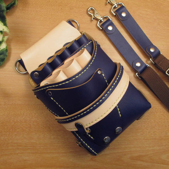 手縫い 本革 8丁差しシザーケース (ネイビー＆ナチュラル) SCA-43/LNB