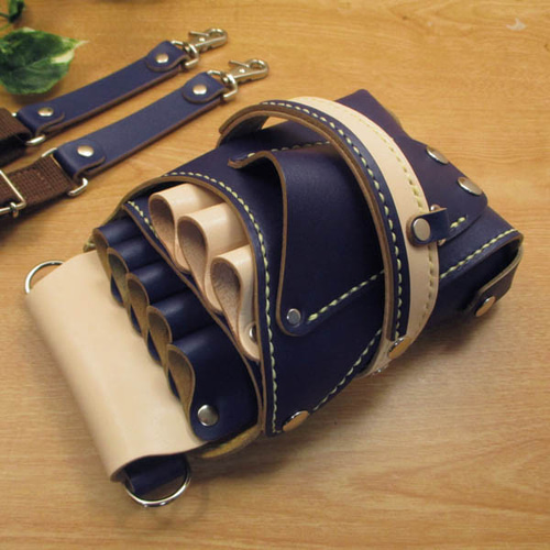 手縫い 本革 8丁差しシザーケース (ネイビー＆ナチュラル) SCA-43/LNB