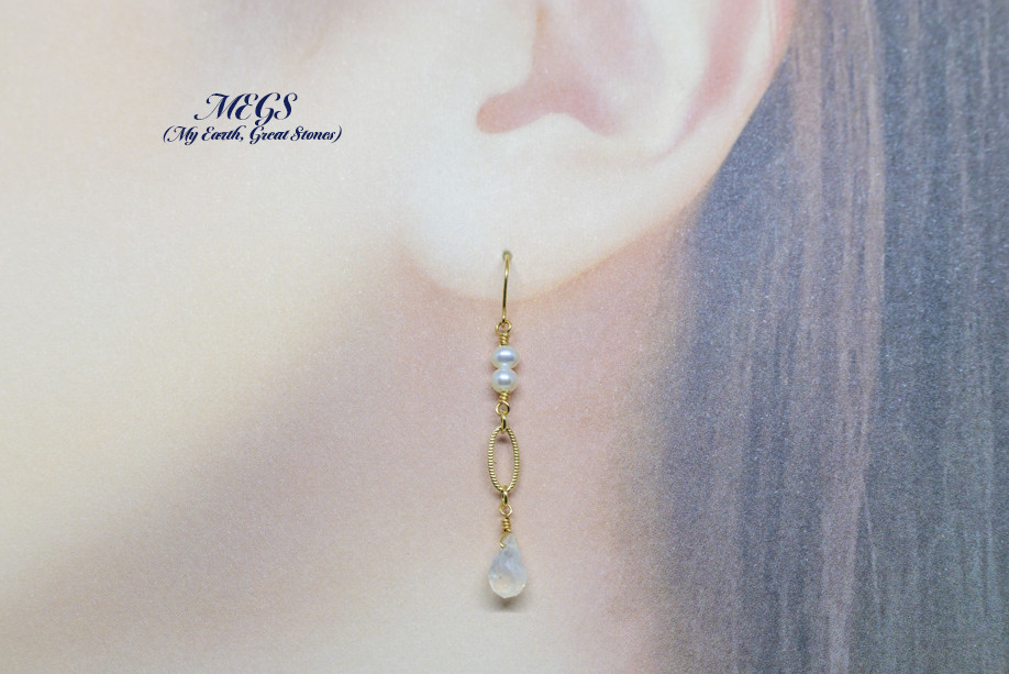 【K10】Anniversary ムーンストーン×淡水パール ～曜日石  Monday  片耳ピアス【イヤリング変更可】