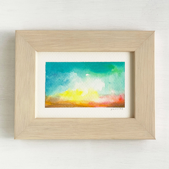 く日はお得♪ 天使の梯子｜空のグラデーション アクリル水彩画・額付き 006」/ 絵画