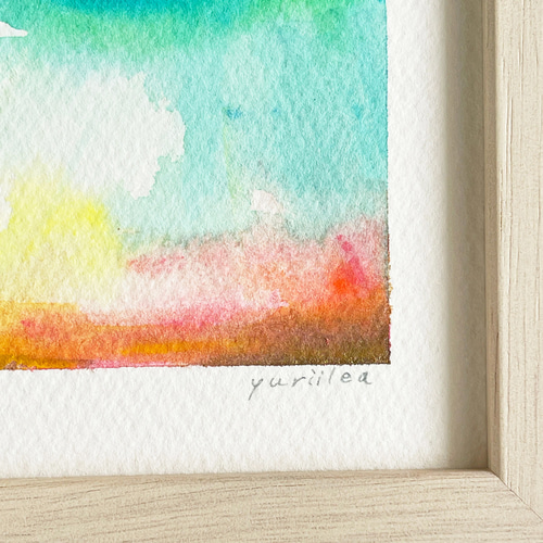 天使の梯子｜空のグラデーション 006」/ アクリル水彩画・額付き