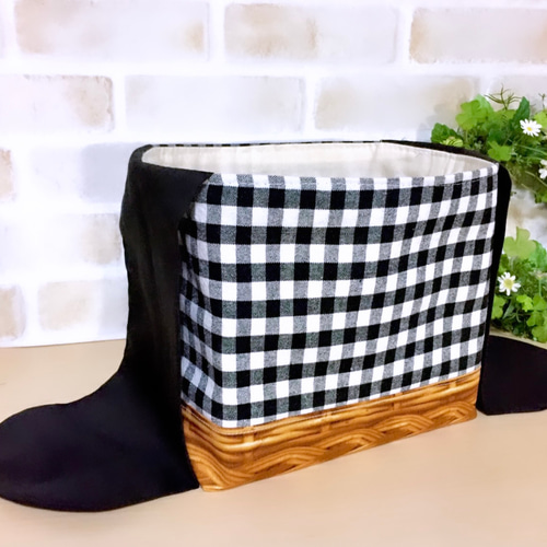 リボンのお弁当袋】保冷保温 ギンガムチェック黒(バスケット付)×黒 