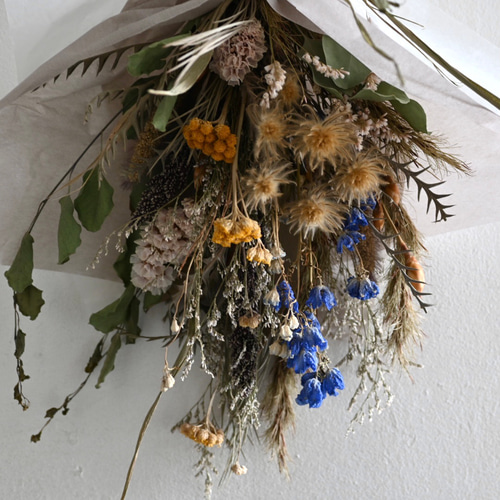 261【ドライフラワースワッグG】フィリカ、デルフィニウム、ナチュラル  