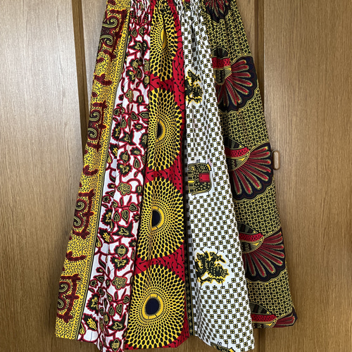 アフリカン柄プリント生地布ロングギャザースカートパッチワーク 