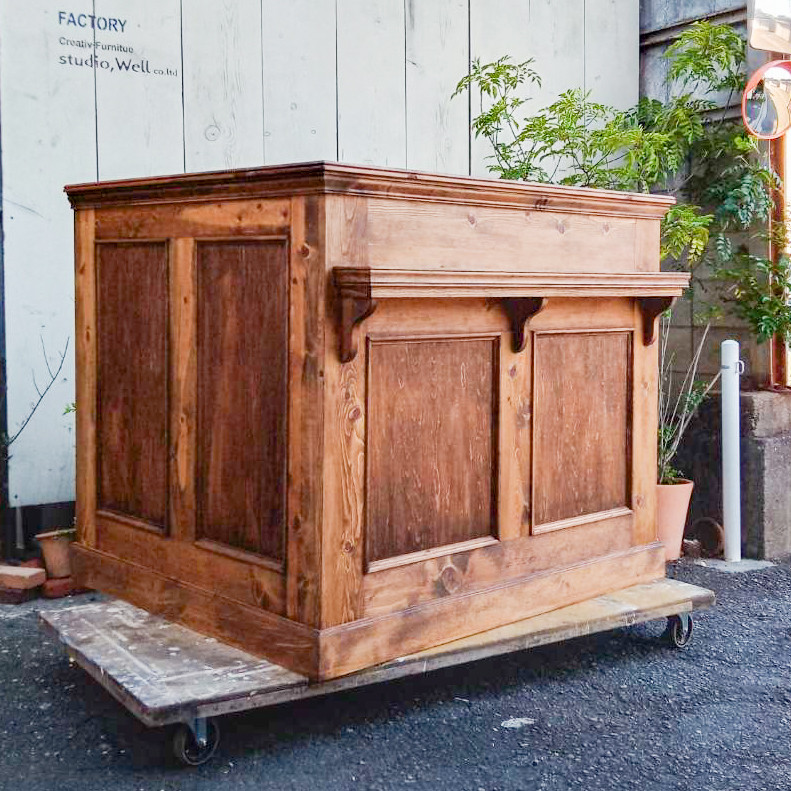 美容室L字カウンター（W1300ブラウン）アンティークウッドカウンター 受付カウンター オーダーメイド家具 店舗什器