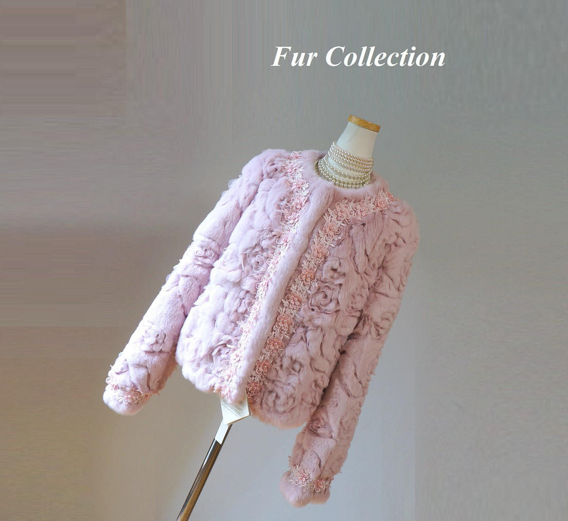 リアルファーコート(ラビット×チベットラム) ピンク パープル