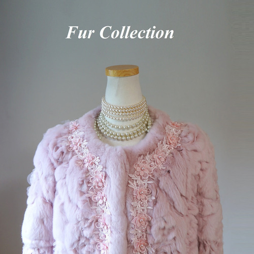 希少】ミンク襟 × レッキスラビット ローズ柄デザイン リアルファー