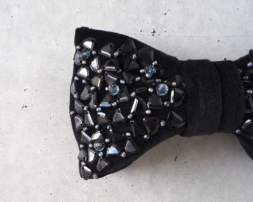 オートクチュール刺繍▫️RIBBON バレッタ BLACK-A / 刺繍ヘア