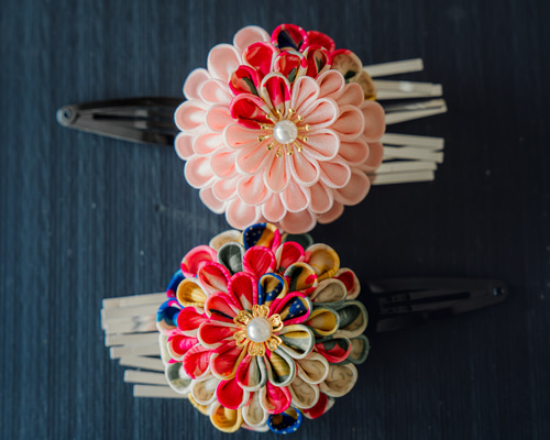 つまみ細工》レトロ 古布 髪飾りセット 成人式 結婚式 七五三 かんざし