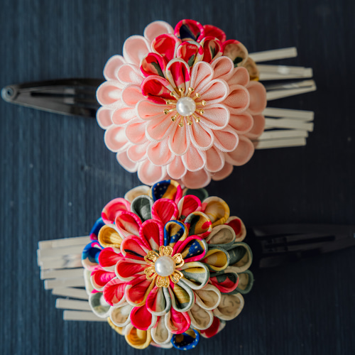 つまみ細工》レトロ 古布 髪飾りセット 成人式 結婚式 七五三 かんざし