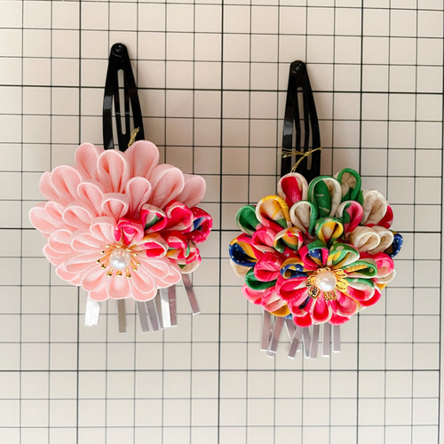 つまみ細工》レトロな古布の髪飾りセット(成人式 結婚式 七五三