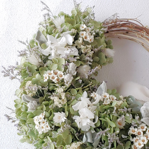 アナベル リース ドライフラワー ハンドメイド 約22cm フラワーリース アナベルのドライフラワーリース ドライフラワー 瑠花 通販