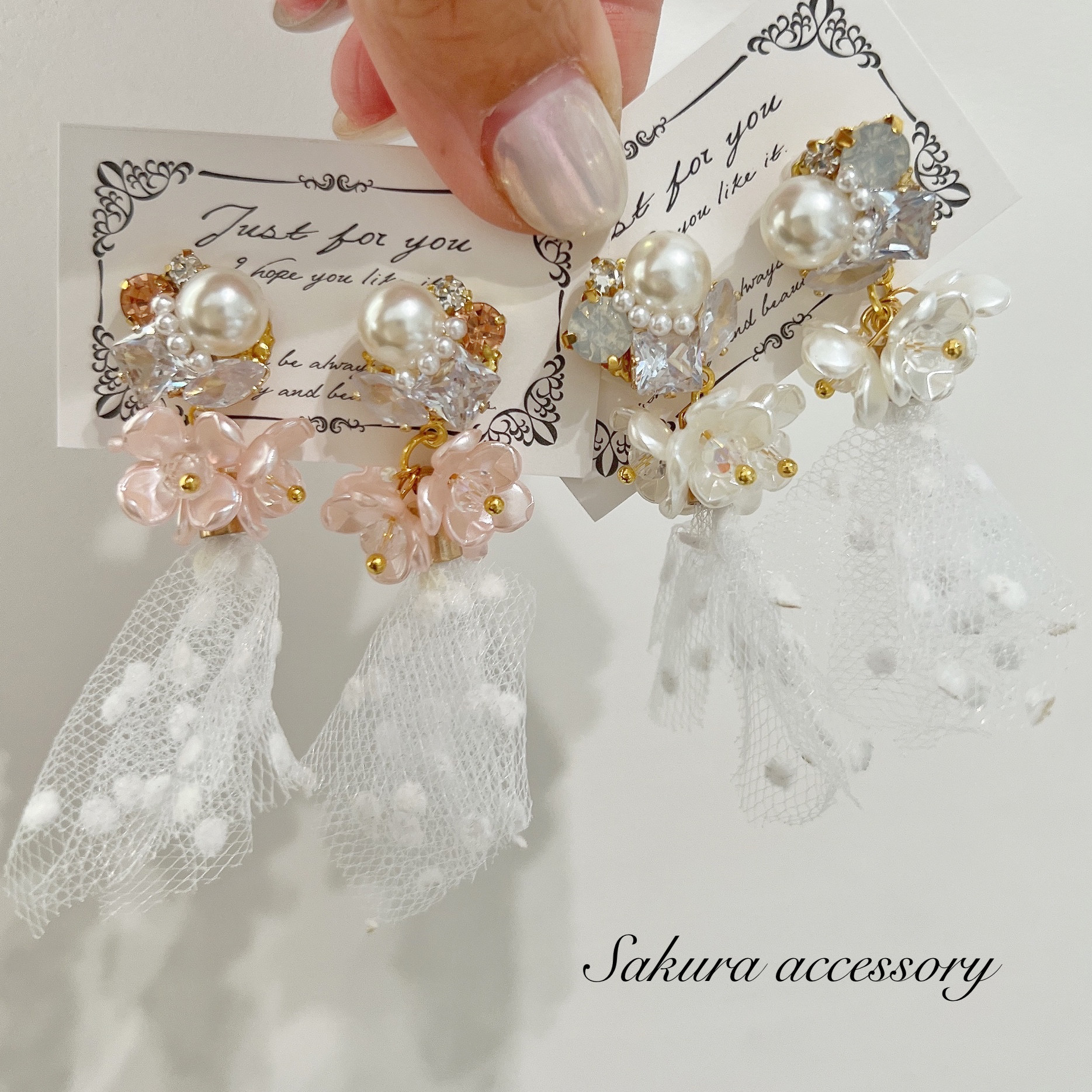 ♡ハンドメイド♡ビジューピアスイヤリング№103桜バージョン
