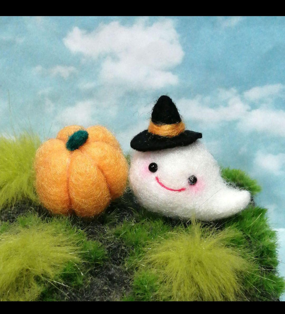 ハロウィン飾り】羊毛フェルト カボチャ帽子のうさぎさん うさぎ用