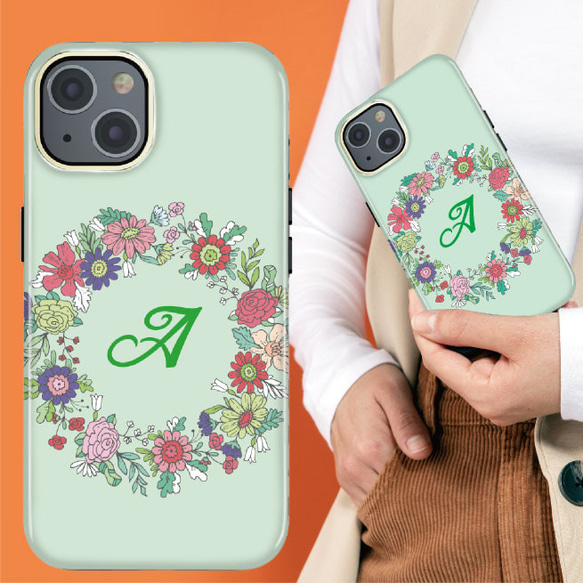 花輪のスマホケース iPhone Android スマホケース 花柄 フラワー イニシャル ハードケース オシャレ 3枚目の画像
