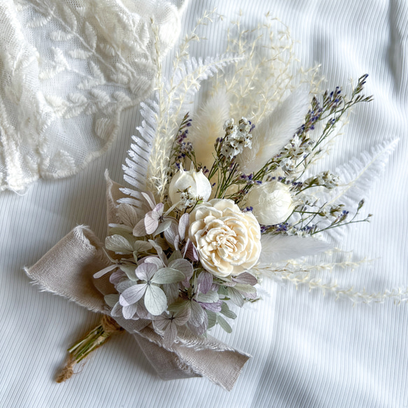 ドライフラワースワッグ ホワイトグリーン ドライフラワーブーケ風