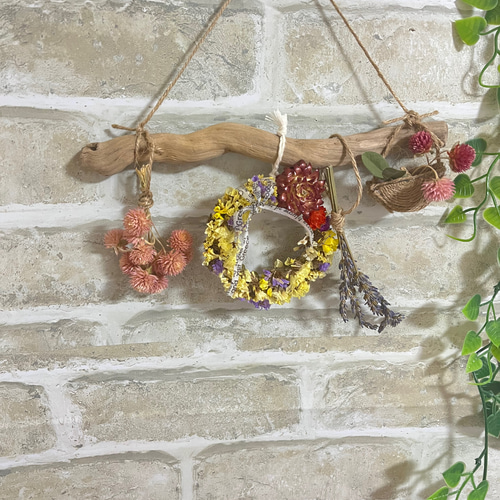 ドライフラワーの流木ガーランド No.2 ドライフラワー colorful lemon  