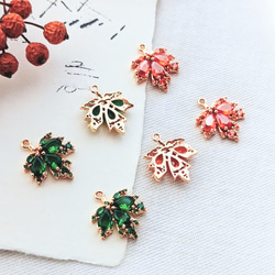 アクセサリー momiji 2個】紅葉 楓 ビジュー ゴールド カン付き チャーム アクセサリー