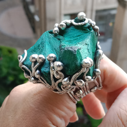 孔雀石原礦手工銀戒 純銀戒指~ 「丘」~ Malachite Mineral Silver Ring 第14張的照片