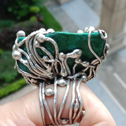 孔雀石原礦手工銀戒 純銀戒指~ 「丘」~ Malachite Mineral Silver Ring 第12張的照片