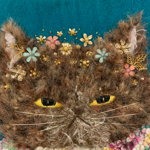 モフモフ猫さん刺繍 羊毛フェルト生地のバッグ ハンドバッグ は