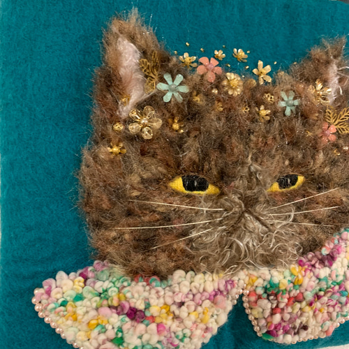 ナナ　お花舞う猫さん　羊毛フェルト生地のバッグ H441-483 小さなお友達 ねこたち - ハマナカ商店