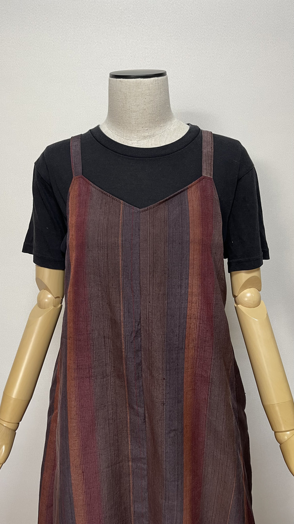 着物リメイク 秋色の紬のキャミソールワンピース フリーサイズ 4枚目の画像